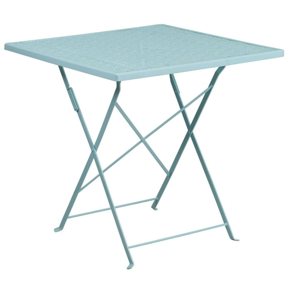 Flash Furniture Oia Commercial Grade 28" Square Sky Blue Indoor-Outdoor Steel Folding Patio Table