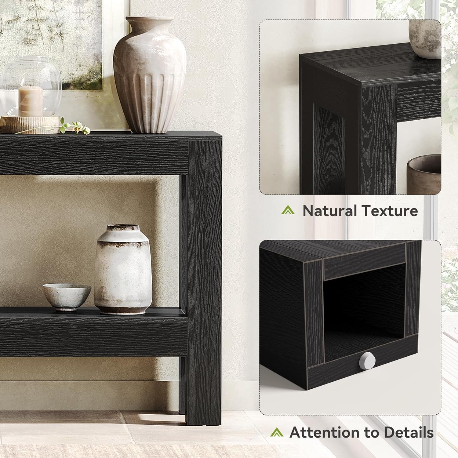 Fimind 63-Inch Black Console Table with 2-Tier Storage, Narrow Long Entryway Table for Living Room, Hallway, Sofa, Entrance, or Foyer