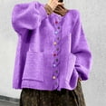 thumbnail image 2 of Wang6 Women Oversize Chunky Cardigans Sweaters Trendy Long Sleeve Multicolor Buttons Cable Knits Fall Winter Crew Neck Loose Knitted Outwear Coat with Pocket Purple XXXXL, 2 of 5