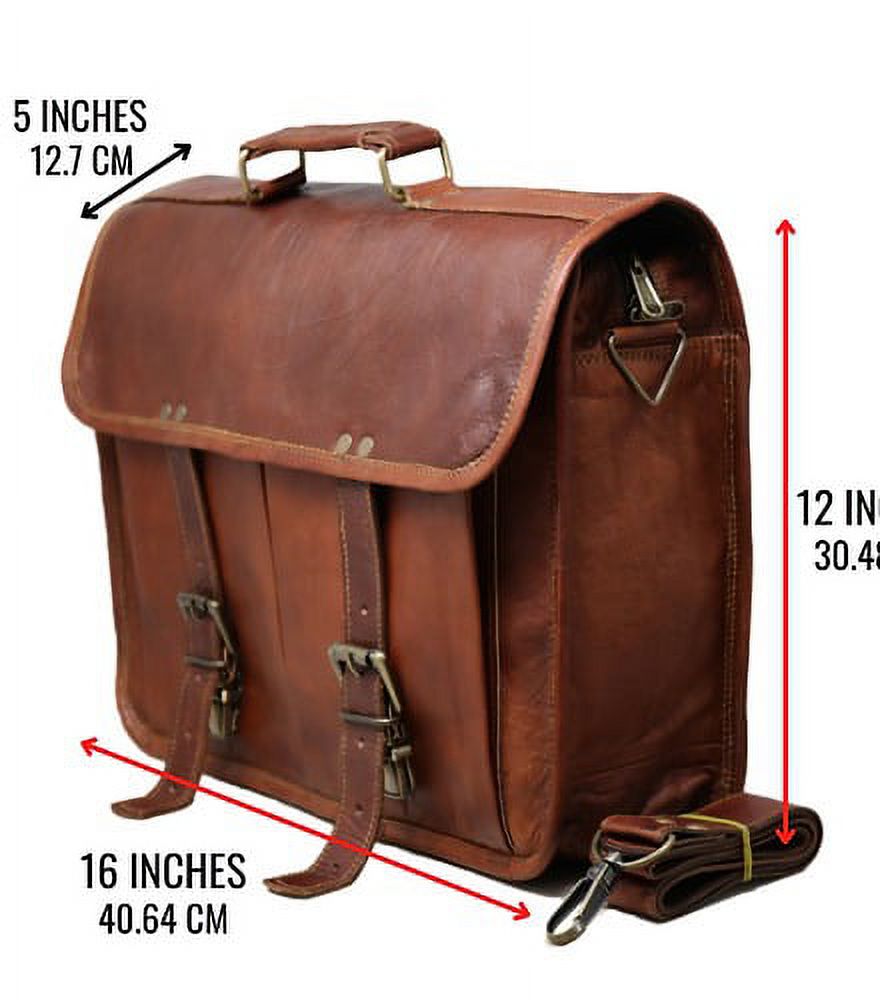 Jaald 16" Leather Messenger Bag Laptop Crossbody Shoulder Side Bag Satchel Gift for Men Women Office Work Briefcase