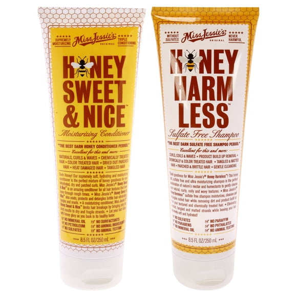 Honey Sweet and Nice avec Honey Harm Less Kit par Miss Jessies pour Unisexe - Ensemble de 2 Pcs Revitalisant 8,5 Oz, Shampoing 8,5 Oz