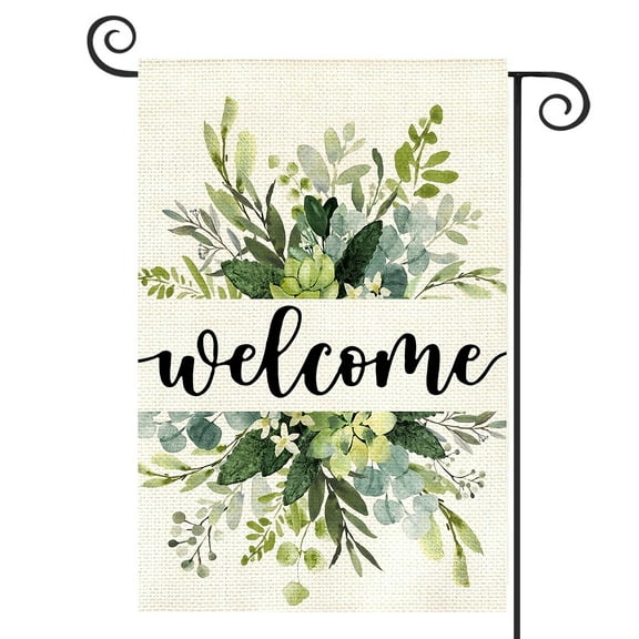 DMERBYL Spring Floral Welcome Garden Flag 12x18 Inch Double Sided Outside, Eucalyptus Seasonal Farmhouse Yard Outdoor Flag