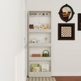 thumbnail image 3 of Behind The Door 69 Inch Tall Bookcase with 4 Shelves and 5 Hooks, Space-Saving Narrow Storage Cabinet for Living Room, Kids Room, Study, Kitchen, Hallway in Antique White Finish, 3 of 9