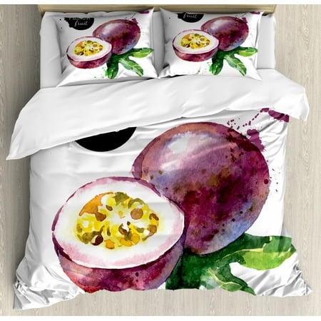 Fruit Queen Size Duvet Cover Set Hand Drawn Watercolor Passion