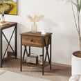 thumbnail image 4 of VECELO Set of 2 X-Design 1-Drawer Nightstand Bedside End Table with 2 Open Storage Shelves, Brown, 4 of 8