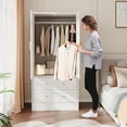 thumbnail image 3 of Wardrobe Armoire Closet with 2 Shutter Doors, White Wardrobe with Hanging Rods and 2 Drawers, Modern Bedroom Armoire with Gold Handles, 3 of 7