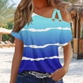 thumbnail image 2 of Summer Trendy Tops, Womens Off The Shoulder Floral Going Out T Shirts Short Sleeve O-ring Strappy Tshirts Summer Blouses (XL, Blue), 2 of 5