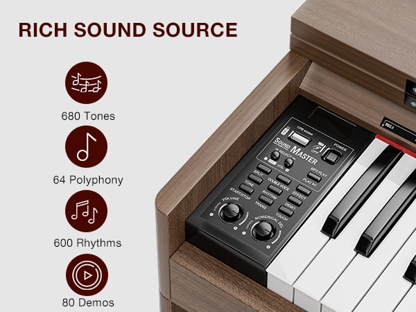 UMOMO 88 Key Digital Piano Keyboard with Piano Bench, Full Size Electric Piano with Piano Stand, Headphone Jack, 3 Pedal, Electronic Piano for Beginner, Adults, Brown