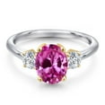 thumbnail image 3 of Gem Stone King 10K Two Tone Gold Pink Created Sapphire and Lab Grown Diamond Engagement Ring for Women | 1.54 Cttw | Oval 9X7MM | Gemstone September Birthstone | Size 6, 3 of 6