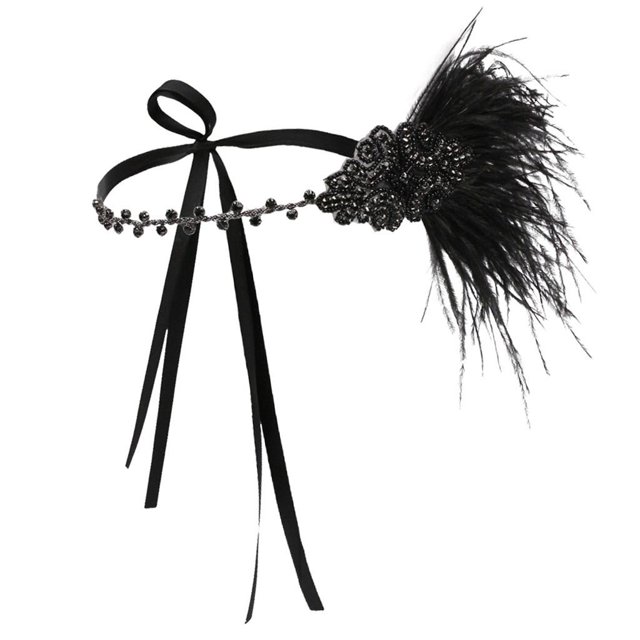 Diadema Zulema Con Plumas Artificiales Fascinator Vintage para Mujer Negro