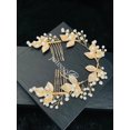 thumbnail image 3 of FREYA - GOLD LEAVES WITH PEARL SPRAYS DOUBLE HAIR COMBS IN GOLD, 3 of 5