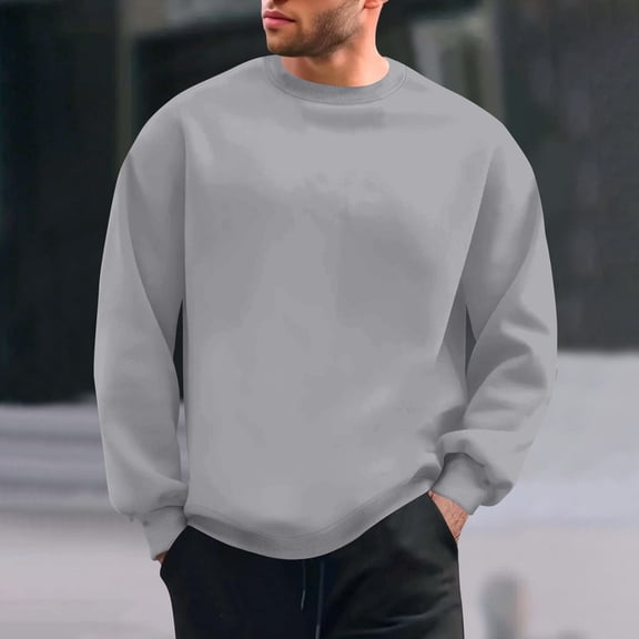 PNTUTB Men's Fashion Casual Solid Color Crew Neck Sweatshirt Long Sleeve Loose Comfortable Pullover Essential Tops