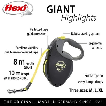 フレキシリード 伸縮リード 中型犬 ジャイアント M（体重25kg未満）8m テープ ドイツ製 犬のリード ロングリード ネオン 2年保証 ＼レビューキャンペーン実施／