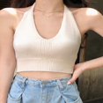thumbnail image 2 of Women Halter Crop Top Summer Bustier Knit Bundle Bralette Curvy Ribbed Knit Cami, 2 of 5