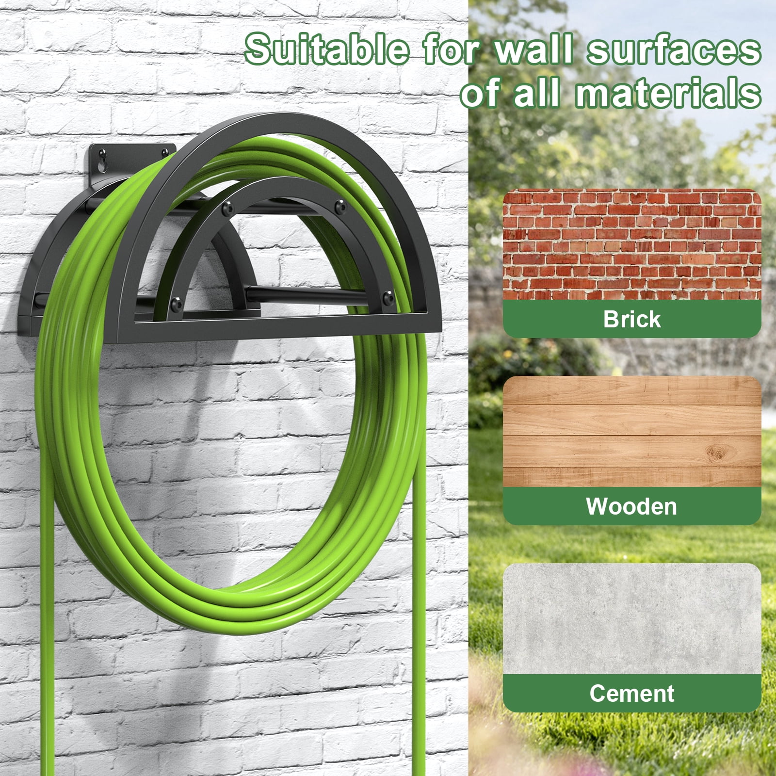 OLV Hose Holder Wall Mount, Outdoor Water Pipe Holder Holds 125ft/95lb Hose, Heavy Duty Metal Detachable Hose Hanger Reel Storage Organizer