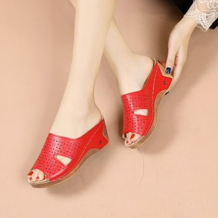 

BRISEZZS Platform Sandals for Women Fish Mouth Hollow Casual Wedges Summer Slide Sandals #548 Red