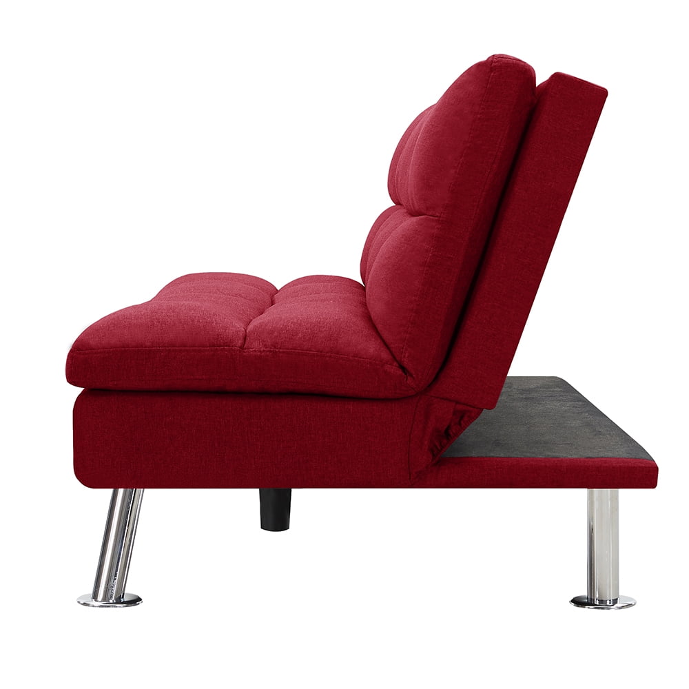 Kepooman Mid Century Modern Futon Sofa Sleeper Bed, Red Kepooman Mid Century Modern Futon Sofa Sleeper Bed, Red