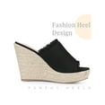 thumbnail image 5 of BLISSFUL STEP Open Toe Platform Espadrille Denim Wedge Heel Slide Sandal for Women Black 5.5, 5 of 7