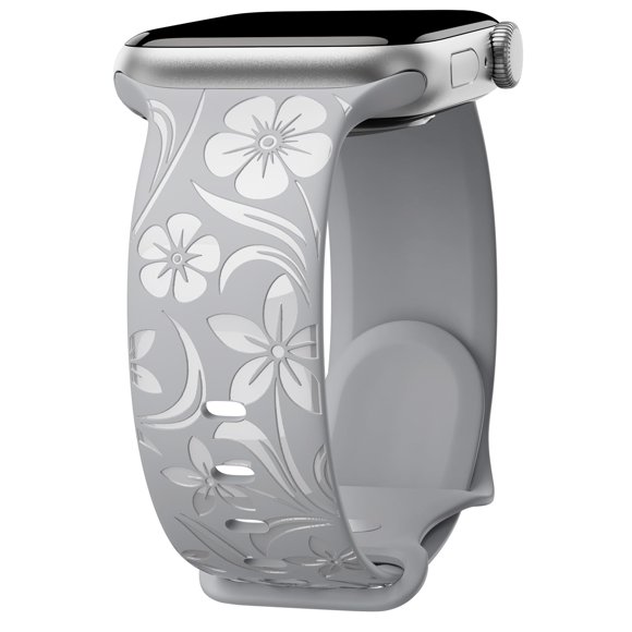 Correa Con Grabado Floral Compatible Con Apple Watch Band De 38 Mm, 40 Mm, 41 Mm, 42 Mm, 44 Mm, 45 Mm, 46 Mm, 49 Mm, Correa De Silicona Brillante Con Diseño De Flores Silvestres Para Iwatch Band Serie