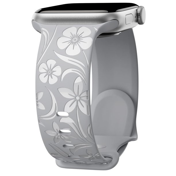 Correa Con Grabado Floral Compatible Con Apple Watch Band De 38 Mm, 40 Mm, 41 Mm, 42 Mm, 44 Mm, 45 Mm, 46 Mm, 49 Mm, Correa De Silicona Brillante Con Diseño De Flores Silvestres Para Iwatch Band Serie