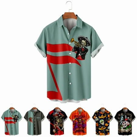 

LANLIN Boys Hawaiian Shirt Cheap Crewneck Lapel Print Costume for Men Women