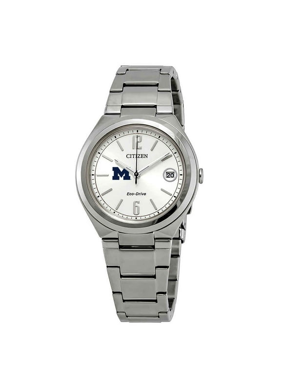 Women's  Silver Michigan Wolverines Eco-Drive Stainless Steel Watch