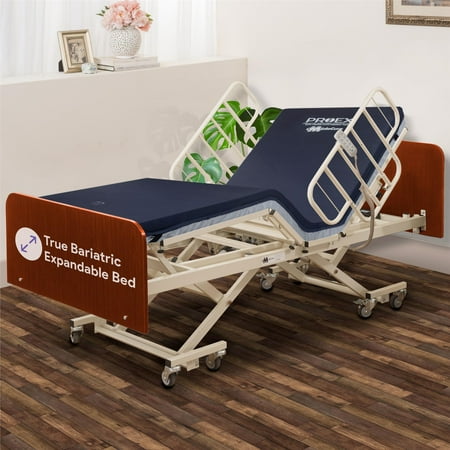 True Bariatric Full Electric Adjustable Hospital Bed – Ultra Low 9"-25" Height, Ultra Wide 36”-42”-48” Width, 80”-88” 750lbs