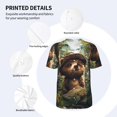 thumbnail image 3 of Zufioo Jungle Hat Bear Print Men's Baseball Short Sleeve, Moisture Wicking Button-Down Hip Hop Tee-Large, 3 of 7