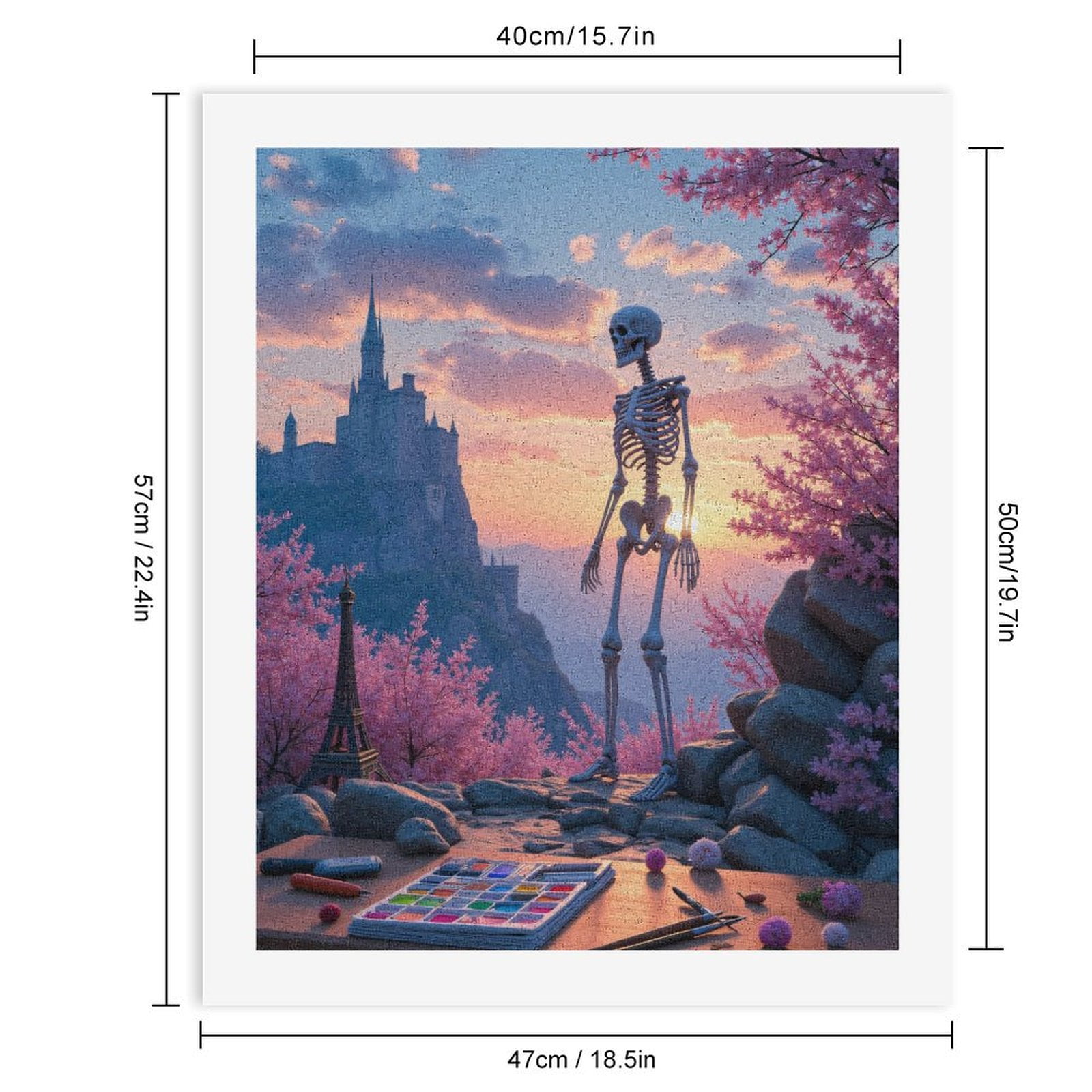 Paint By Numbers Kit for Adults Beginner - Skeleton Castle Sunset Art DIY Canvas Painting Kits for Adults, Frameless Paint By Number for Adults for Home Wall Decor 16x20 Inch