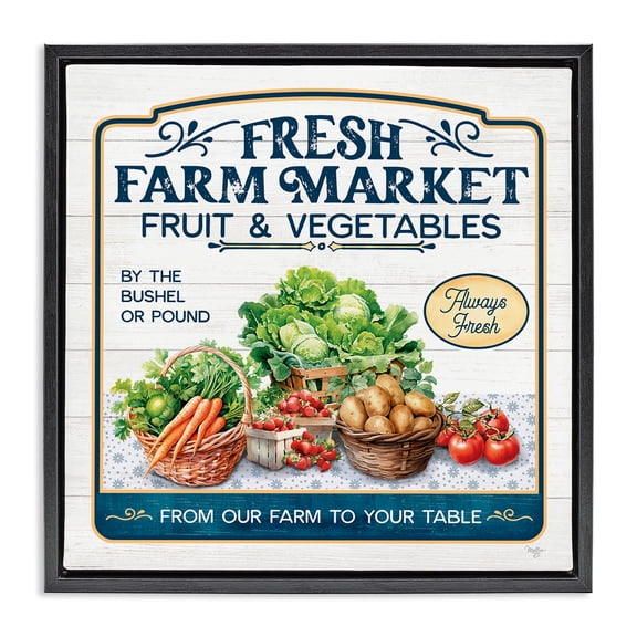 Stupell Industries French Country Fresh Farm Market Black Floating Frame Canvas Art, 18 x 18, by Mollie B.