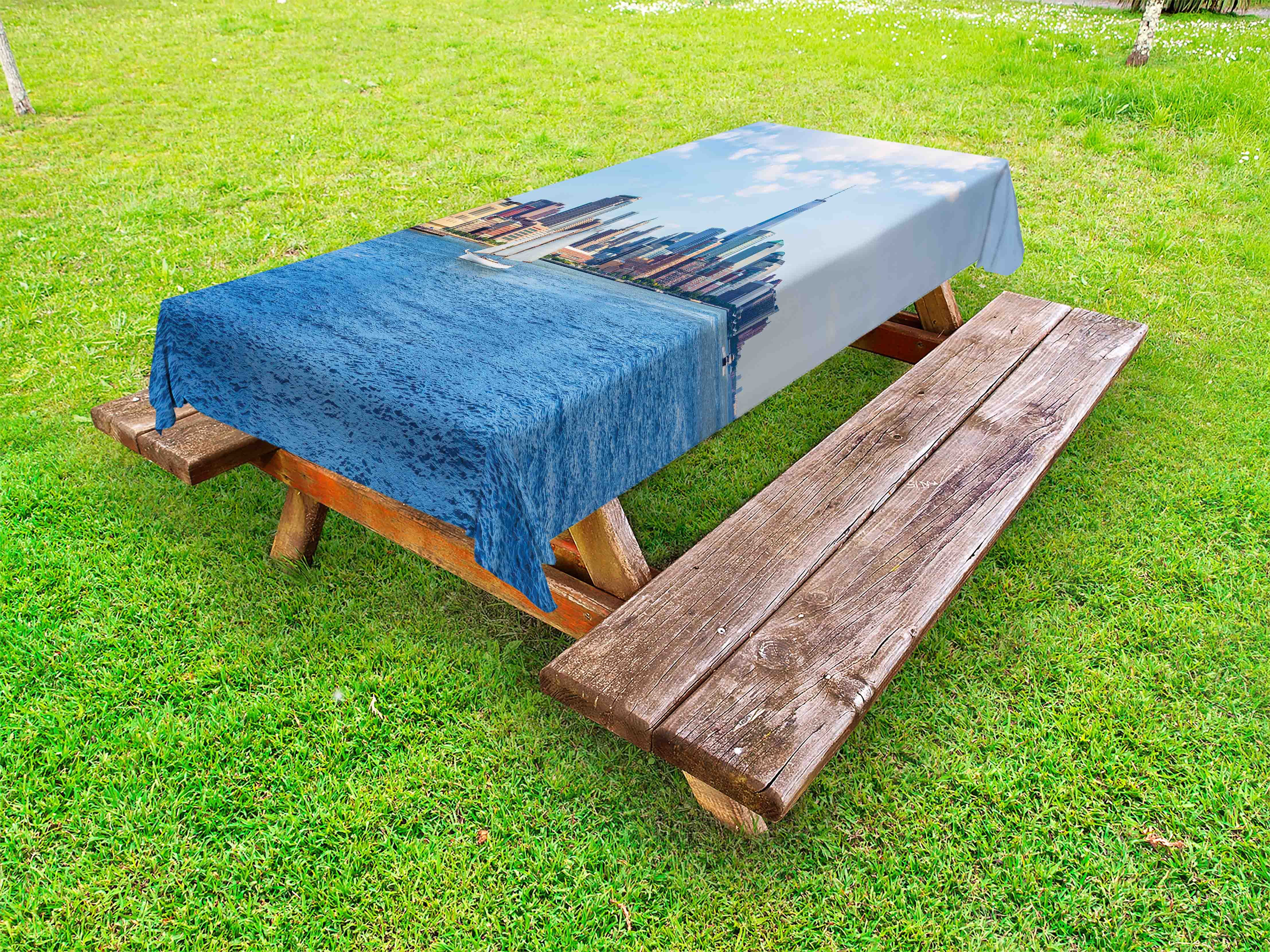 Sailboat Outdoor Tablecloth, Manhattan Skyline New York Sunshine USA ...