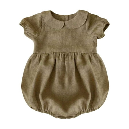 

CLZOUD Girls Semi formal Dress Green Cotton Linen Toddller Baby Girls Romper Cotton Linen Solid Baby Cloth Daily Wear Summer Sleeveless Climbing Cloth 18-24 Months