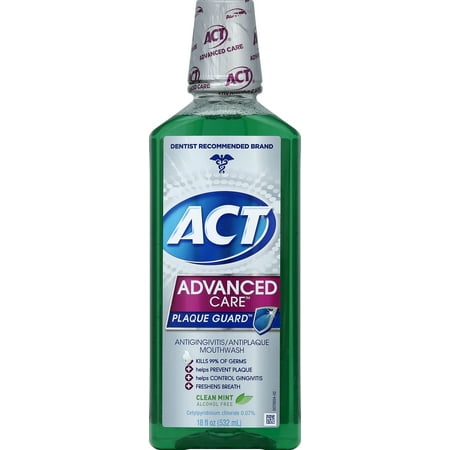 ACT Advanced Care Plaque Guard Antigingivitis/Antiplaque Mouthwash, Clean Mint, 18 Oz