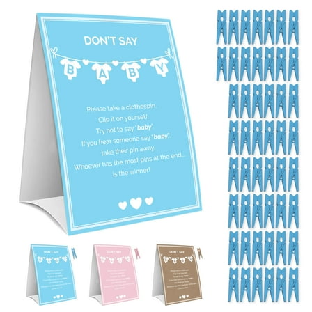 Shower Games for Don't Say Party Set with Sign and 50 Clothespins, Fun Icebreaker Game, Shower Activity, Blue