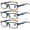 3 Pairs of Black, variant on 3 Pack Mens Rimmed Sport Reading Glasses +2.0, Womens Blue Light Blocking Plastic Black Frame Red Temple Readers 2.0
