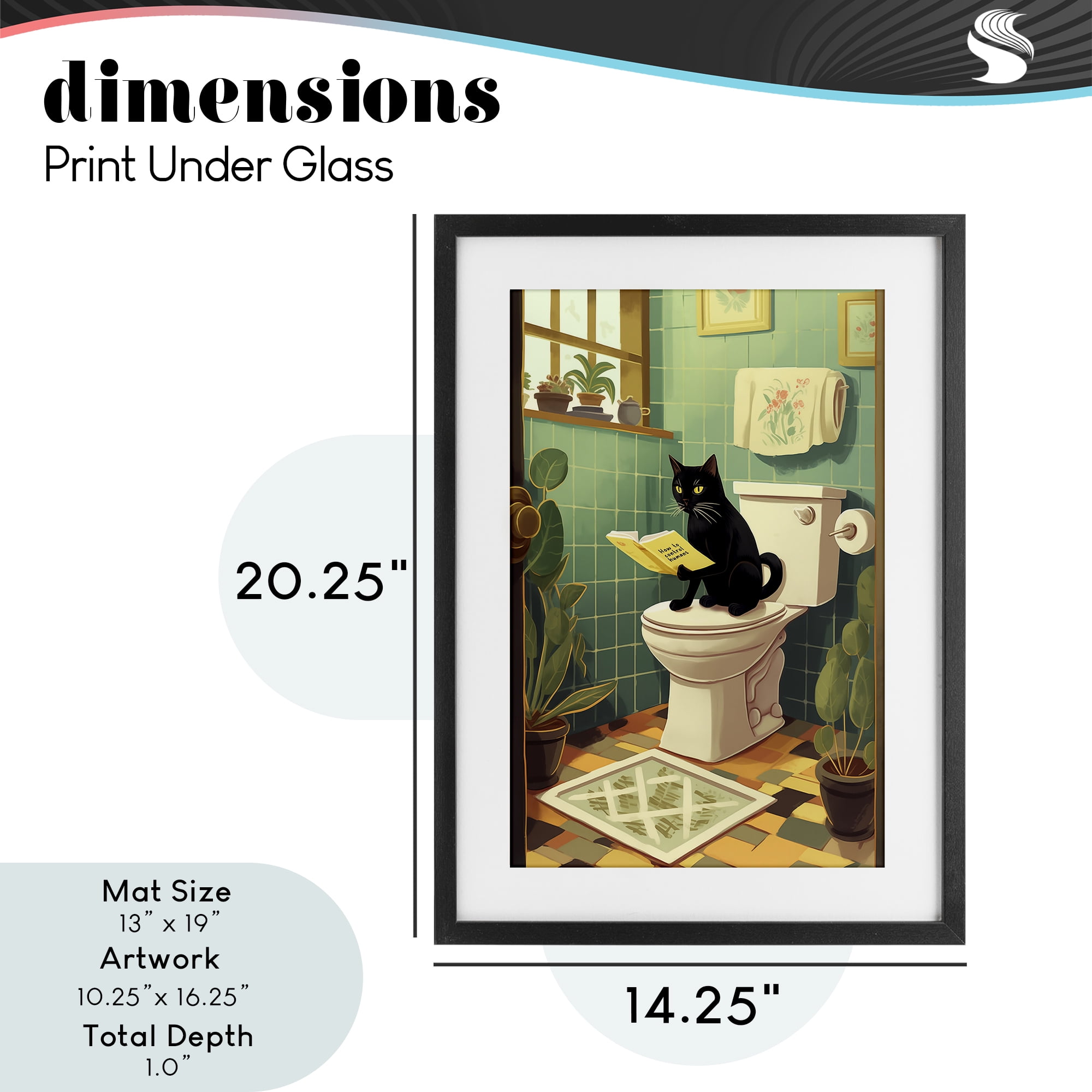 Cat Reading On Toilet Black Framed Print Under Glass, design by Andreas Magnusson