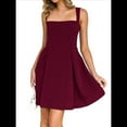 thumbnail image 3 of Robe Mini Sans Manches 2025 pour Femmes Dos Nu à Nouer Col Carré Courte Robe de Soirée Rouge Vin TG, 3 of 10