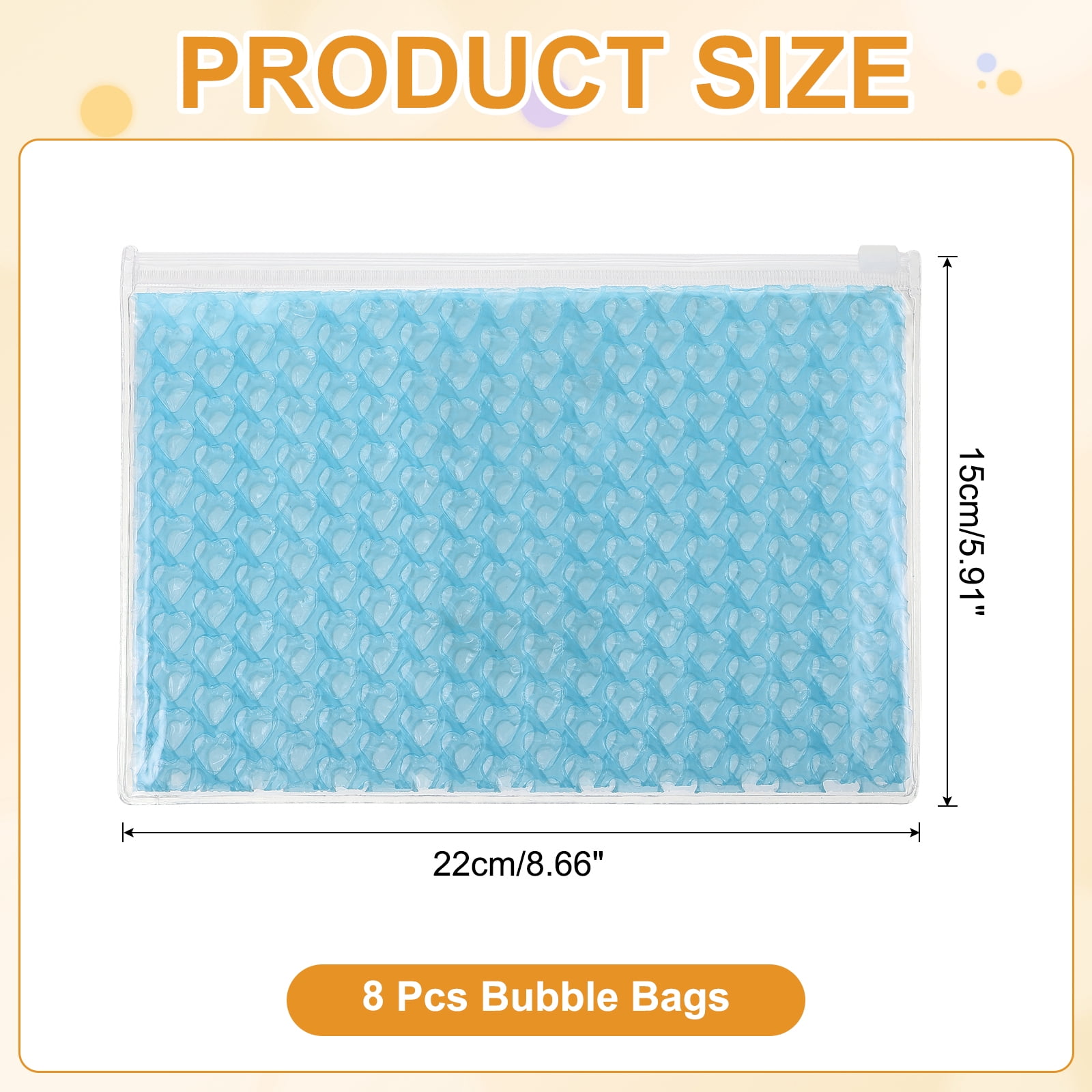 Uxcell 8Pcs Clear Heart Bubble Pouches Zipper Cushioning Bag 5.91x8.66" Lightweight Mailing Storagee Sky Blue