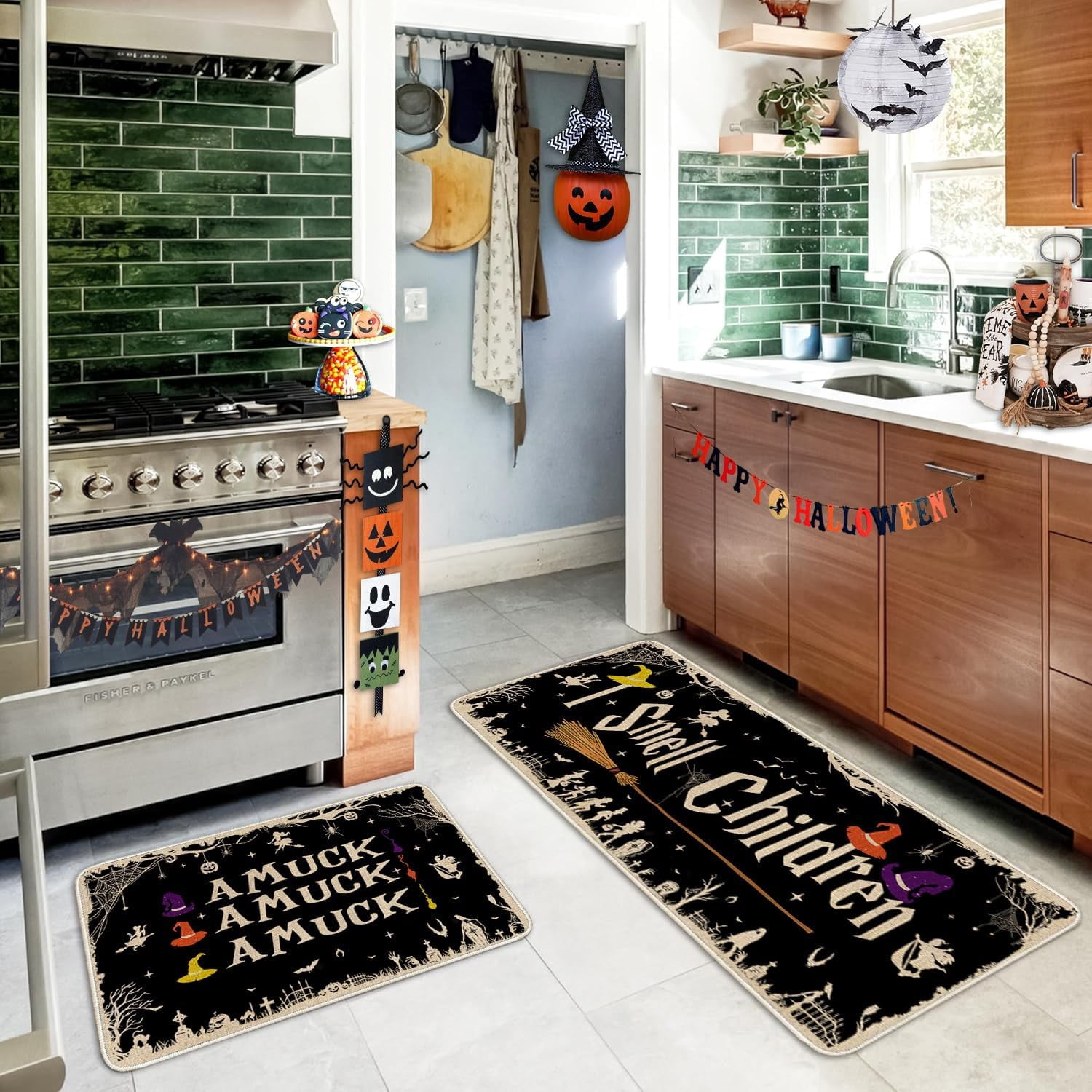 Halloween Kitchen Mat Set of 2, Home Sweet Haunted Home Halloween