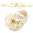 thumbnail image 2 of Infant Baby Girls Mary Jane Shoes Soft Sole Ballet Slippers with Bow Princess Dress Wedding Shoes Newborn Crib Shoes First Walkers Shoes with Headband 0-18M, 2 of 8