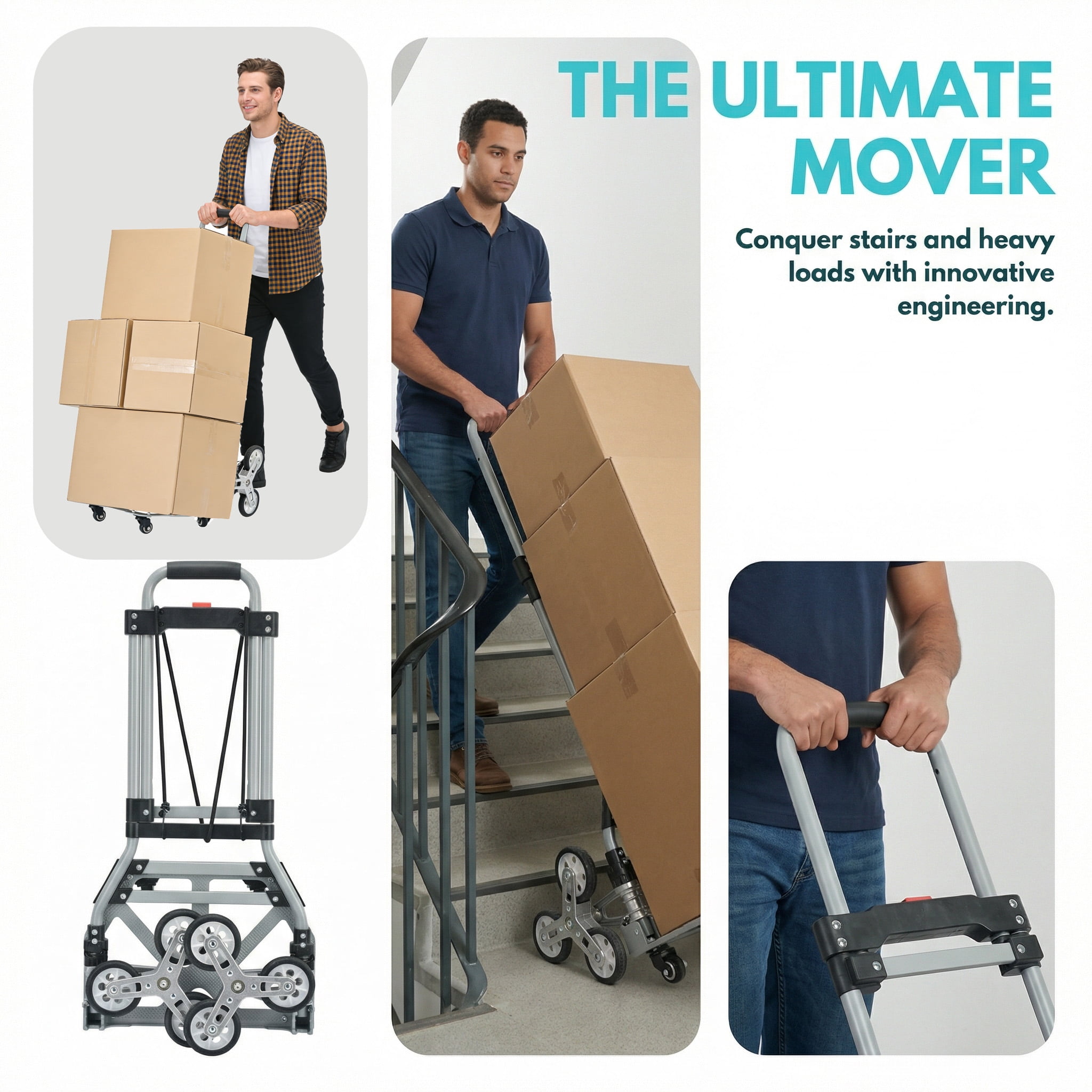 Takira Stair Climbing Cart - Heavy Duty Hand Truck with Silent Wheels for Stairs & Flat Surfaces.