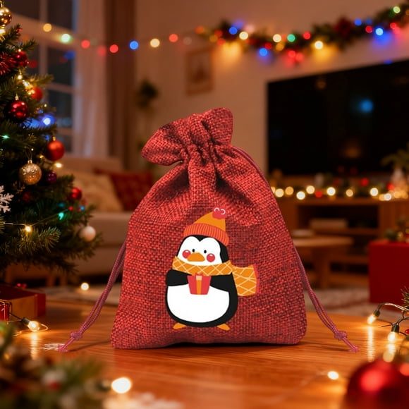 Bolsa de lino para dulces navideños | Bolsa de regalo con dibujos multicolores | Saco pequeño de 18 x 13 cm para manzanas navideñas | Almacenamiento duradero para dulces, regalos y decoración de