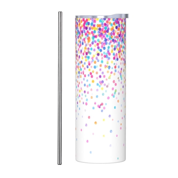 20oz Tumbler with Handle Rainbow Confetti Dots Travel Cup Stainless Steel Insulated Car Cup Coffee Cup Gift with Stainless Steel Straw