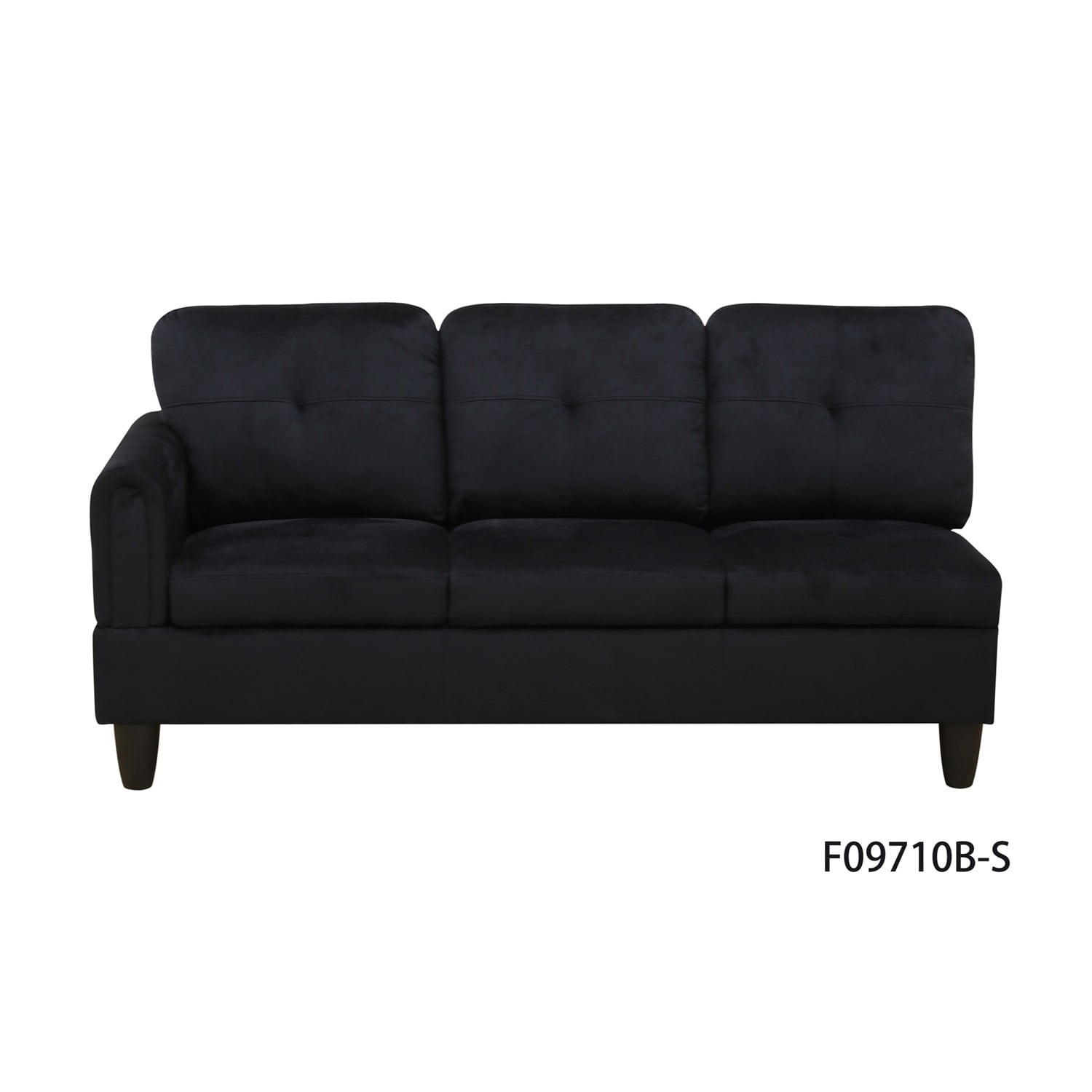 Hommoo L Shaped Couch Set Sectional Sofa Set, Flannel Living Room Furniture Sets, 4-Seat Couches and Sofa Set for Home, Apartment, Dorm, Black(No Ottoman)