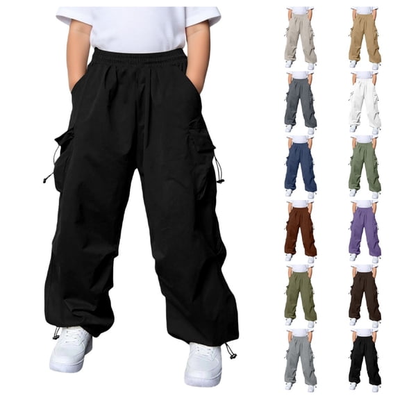 Quotay Kids Cargo Pants with Multiple Pockets for Boys and Girls Outdoor Casual Play Everyday Comfortable Trousers for Boys 5-14 Years Black,9-10 Years