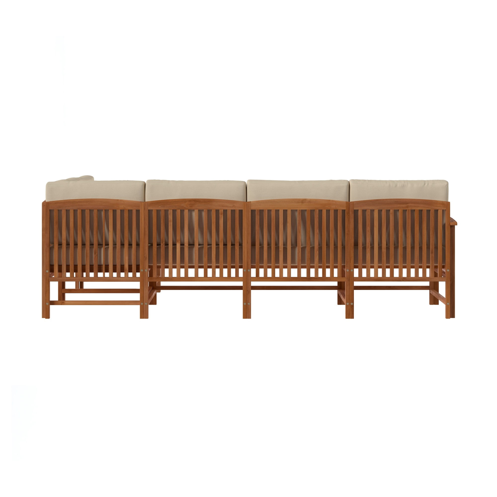 Walker Edison Modern Slatted Solid Wood 5-Piece Outdoor Sectional Set, Brown