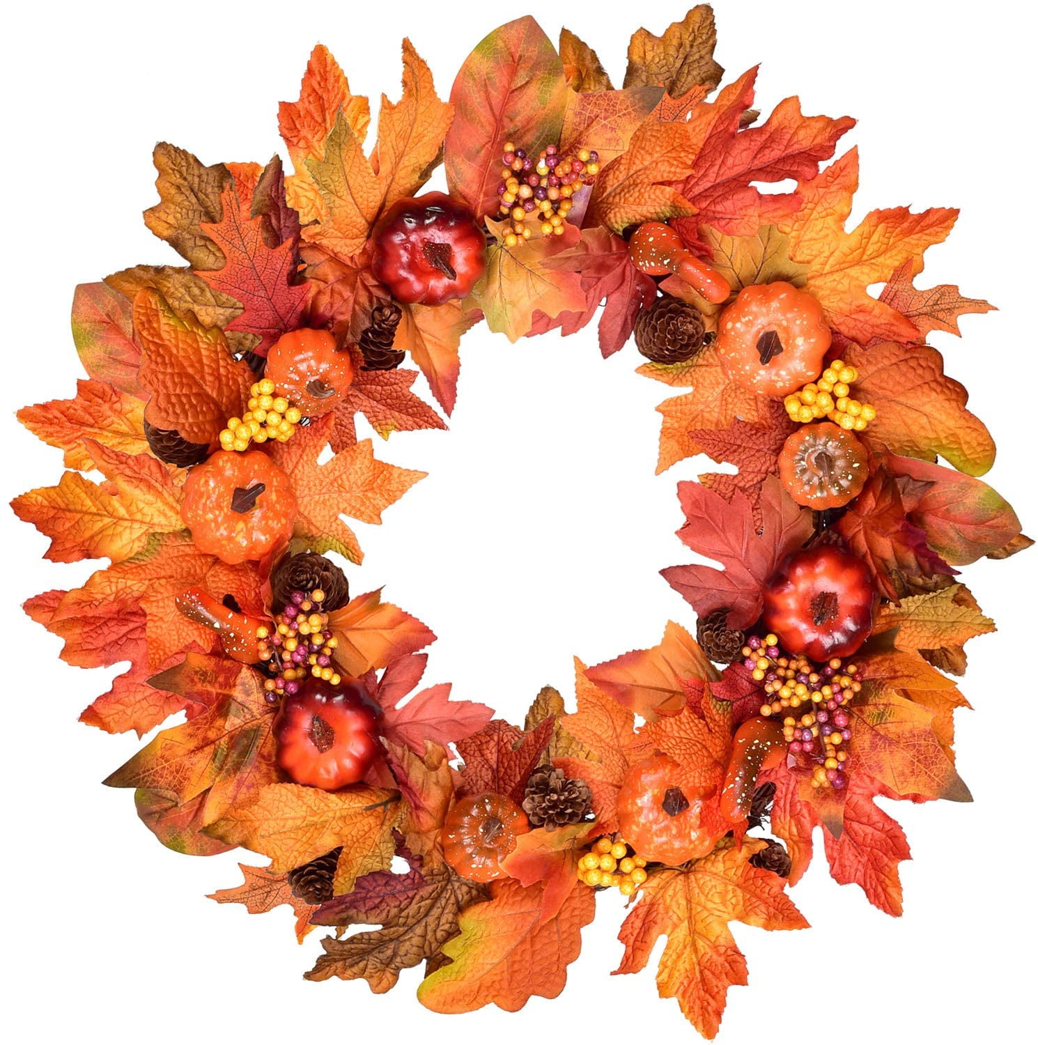 Fall Wreaths,,Ideal Fall Porch Decor for Autumn & Halloween & Thanksgiving Day Fall Door Wreath Autumn Maple Leaf Pumpkin Pinecone Harvest Wreath Decoration,Fall Wreath for Front Door 