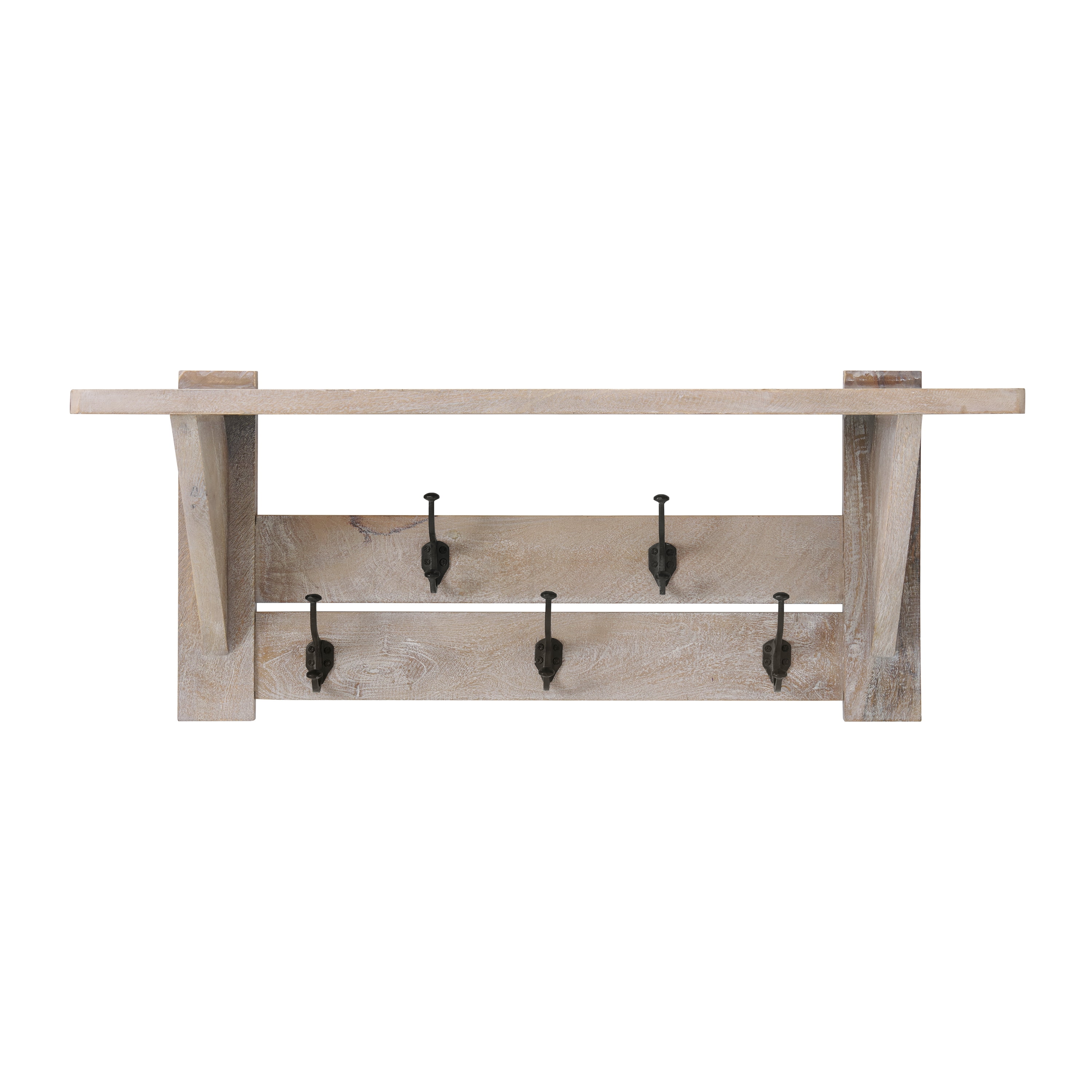 Alaterre Furniture Castleton Mango Wood 40"W Bench and Coat Hook with Shelf, Driftwood