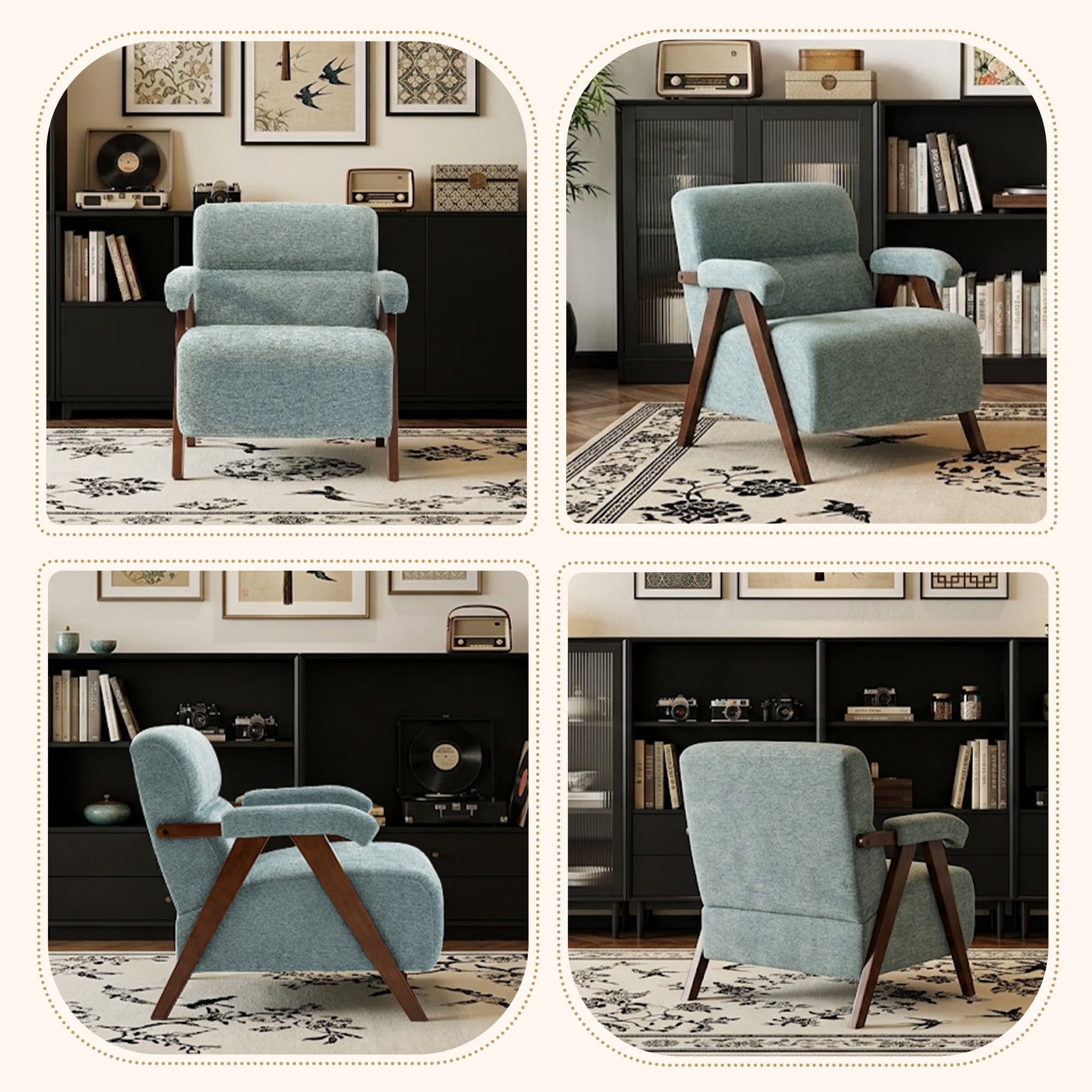 MOONMISS Mid-Century Accent Chair，Armchair for Living Room with Thick Cushions,Green