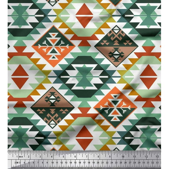 Soimoi Poly Georgette Fabric Aztec Kilim Printed Craft Fabric by The Yard 52 Inch Wide